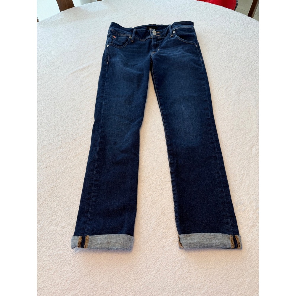 Hudson Collin Midrise Straight Crop Jeans Dark Wash Cuffed Size 27